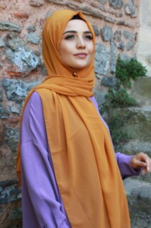 Plain Chiffon Shawl Mustard Yellow - 100285454 - 