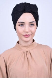 Papyon Model Style - الدانتيل القوس بونيه الأسود - Hijab