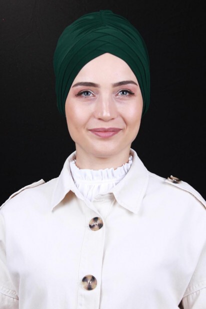 شال على الوجهين بثلاثة خطوط باللون الأخضر الزمردي - Hijab