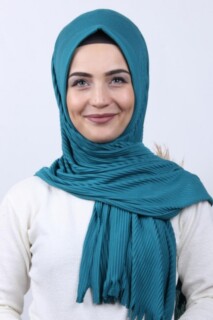 Pleated Hijab Shawl Petrol Blue - 100282912 - 