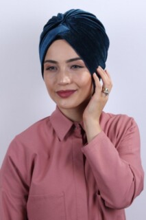 Velvet Nevru Bonnet Petrol Blue
