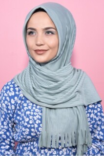 Pleated Hijab Shawl Water Green - 100282915 - 