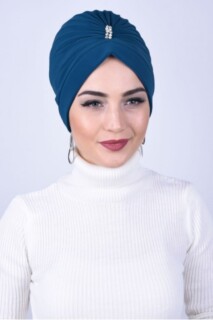 مركزية مرصعة بالجواهر باللون الأزرق البترولي - Hijab