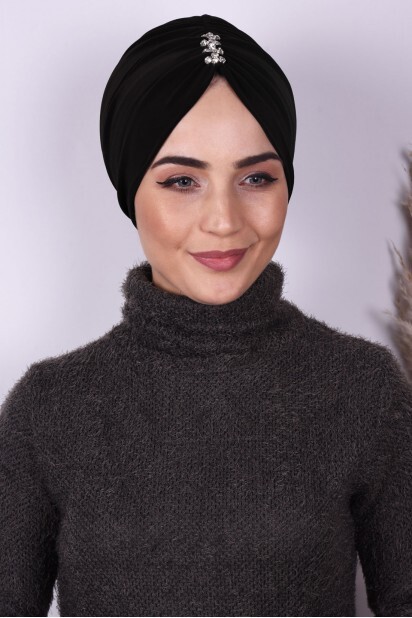 Evening Model - Stone Pleated Bonnet Black - 100285013 - Hijab