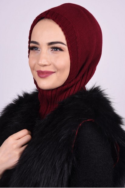 Knitted Wool Beret Claret Red - 100284908 - 