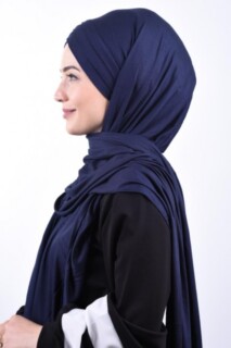 Combed Cotton 3-Striped Shawl Navy Blue - 100285212 - 