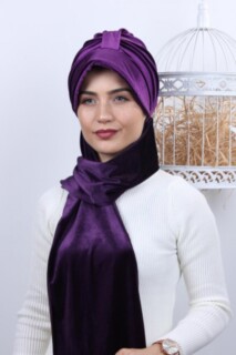 Cap-Hat Style - Velvet Shawl Hat Bonnet Purple - 100283137 - Hijab