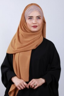 Hijabs Cross Style - Glittery 3-Stripes Cross Shawl Mustard Yellow - 100285572 - Hijab