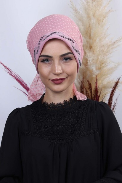 Tulle Pois Feuille Os Rose Poudre - 