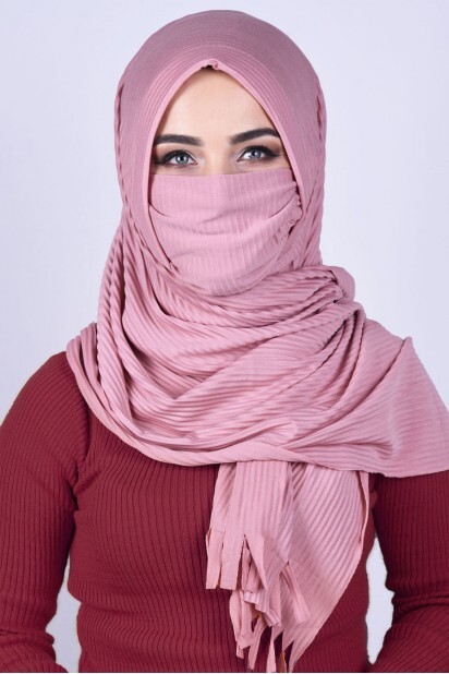 Masked Plisse Shawl - شال ملثم وردي - Hijab