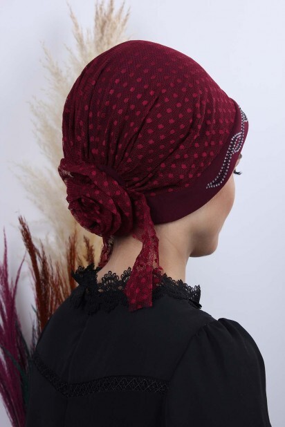 Tulle Polka Dot Leaf Bone Claret Red