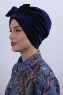 المخملية القوس بونيه الأزرق الداكن - Hijab