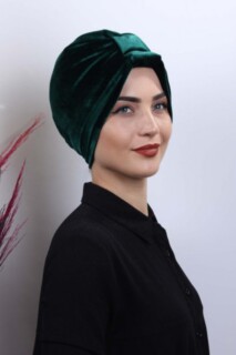 Cross Style - بونيه 3 خطوط مخملية الزمرد الأخضر - Hijab