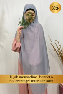 Hijab mousseline , bonnet à nouer intégré intérieur satin - En box 5 pièces