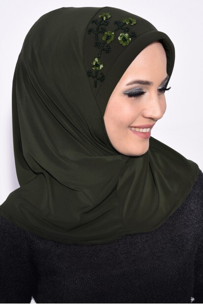 Practical Sequin Hijab Khaki Green