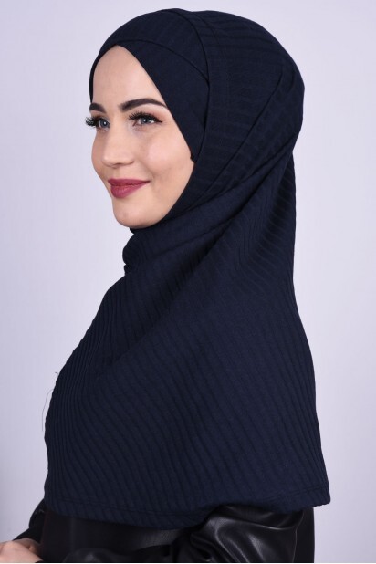 Cross Bonnet Knitwear Hijab Navy Blue - 100285228 - 