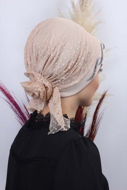 Tulle Polka Dot Leaf Bonnet Beige - 100285038 - 