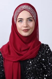 شال بتصميم ستون بونيلي أحمر كلاريت - Hijab