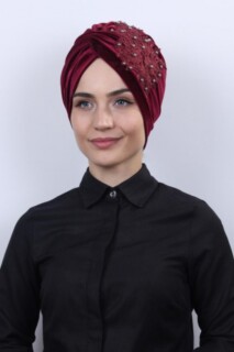 Evening Model - Velvet Guipure Vera Bone Claret Red - 100283046 - Hijab
