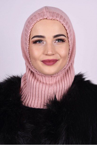 مسحوق بيريه صوف محبوك وردي - Hijab