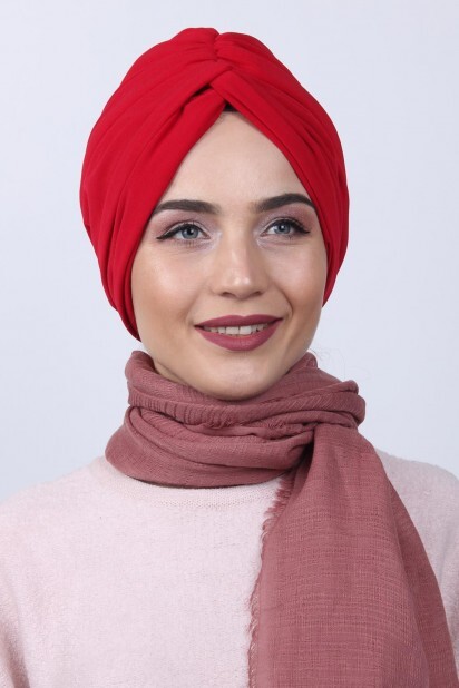 بونيه روز عقدة ثنائية الاتجاه باللون الأحمر - Hijab