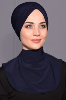 All Occasions Bonnet - Snap Fastener Hijab Collar Navy Blue - 100285602 - Hijab
