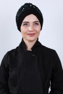 Double Side Bonnet - Draped Sequin Bonnet Green - 100284887 - Hijab