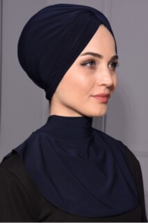 Col Hijab Bouton Pression Bleu Marine - 