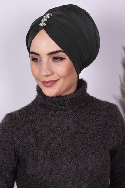 حجر بونيه مطوي أخضر كاكي - 