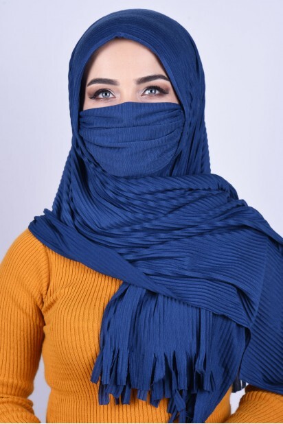 Masked Plisse Shawl - شال مقنع نيلي - Hijab