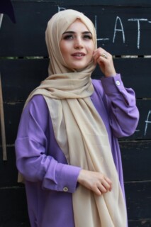 Plain Chiffon Shawl Beige - 100285445 - 
