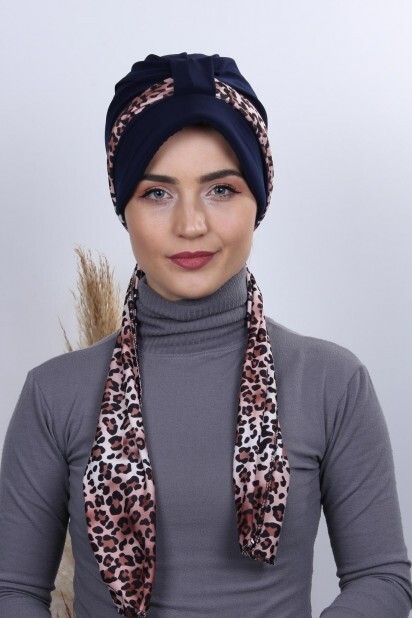 Scarf Hat Bonnet Navy Blue - 100284983 - 