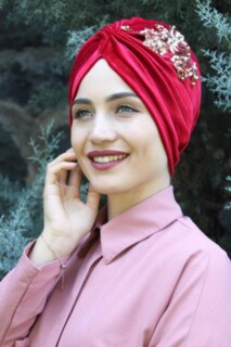 Velvet Sequined Vera Bonnet Red - 100285062 - 