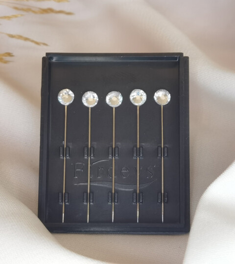 Crystal Hijab Pins - مجموعة دبابيس الحجاب الكريستالية من 5 إبر وشاح فاخرة حجر الراين 5 دبابيس - أبيض - Hijab