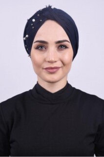 بونيه ملفوفة باللؤلؤ أزرق كحلي - Hijab