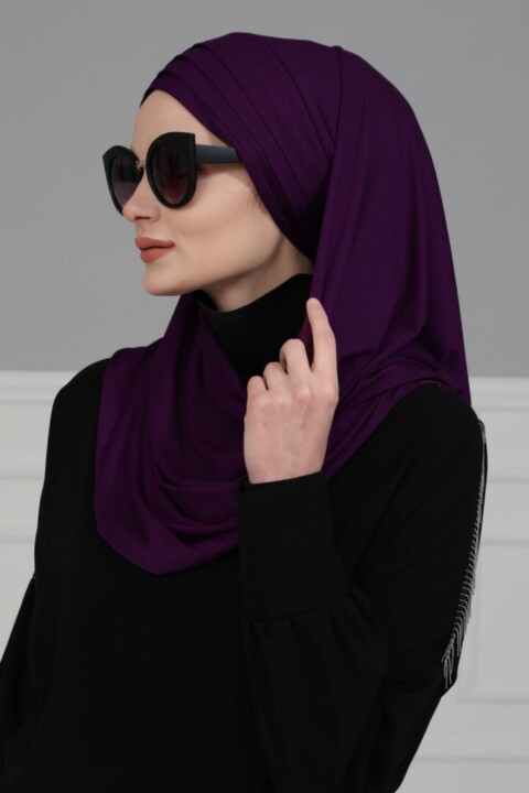 Multicolor Jersey Shawl for Women Cotton Head Wrap Instant Scarf Modesty Turban Cap Purple- Black  - 100288898