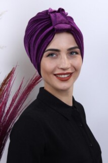 Cross Style - Velvet 3-Striped Bonnet Plum - 100283004 - Hijab