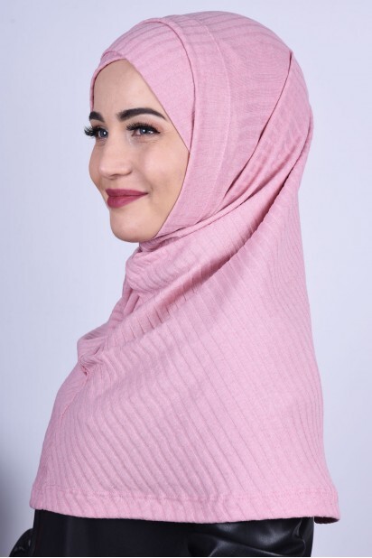 apraz Boneli Triko Hijab Pudra Pembesi