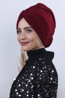 Double Side Bonnet - Two Way Rose Knot Bone Claret Red - 100284870 - Hijab