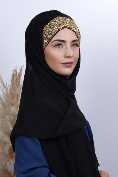 Stone Design Bonnet Châle Noir Or Pierre - 