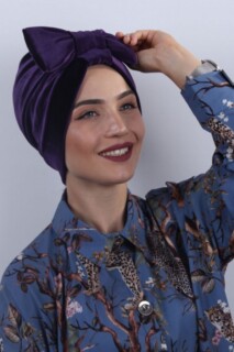 Velvet Bow Bonnet Purple - 100283033 - 