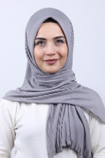 Pleated Hijab Shawl Gray - 100282909 - 