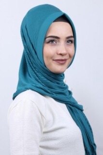 Pleated Hijab Shawl Petrol Blue - 100282912 - 