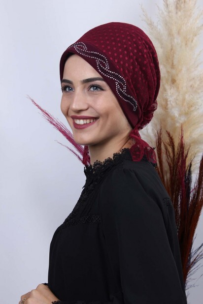 Tulle Polka Dot Leaf Bone Claret Red