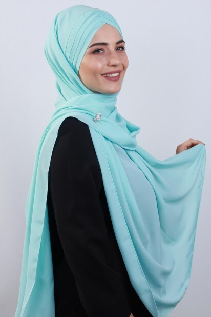 4 Châle Hijab Drapé Vert d'Eau - 