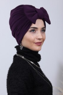 Papyon Model Style - بونيه ذات اتجاهين بنفسجي مع فيونكة ممتلئة - Hijab
