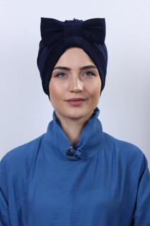 Double-Sided Bonnet Navy Blue with Bow - 100285290 - 