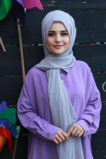 Plain Chiffon Shawl Gray - 100285451 - 