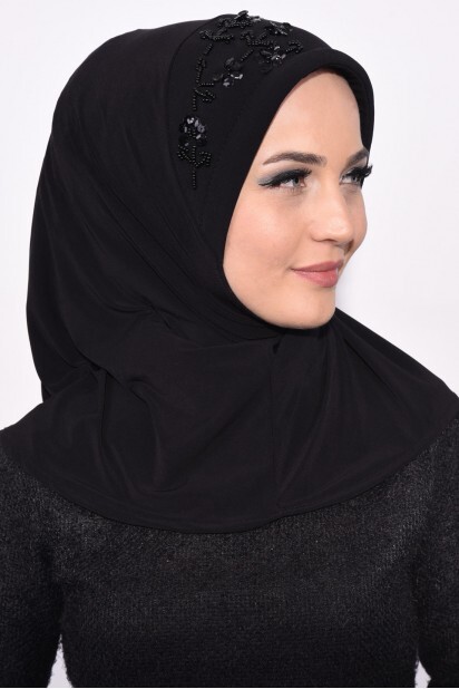 Practical Sequin Hijab Black