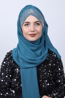 شال بتصميم ستون بونيلي أزرق بترولي - Hijab